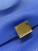 Load image into Gallery viewer, Gently used Celine Blue Medium Trapeze Bag featuring rolled leather top handle and removable long shoulder strap. Bright blue leather and Suede, Gold-tone Hardware