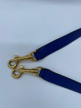Load image into Gallery viewer, Gently used Celine Blue Medium Trapeze Bag featuring rolled leather top handle and removable long shoulder strap. Bright blue leather and Suede, Gold-tone Hardware
