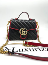 Load image into Gallery viewer, Gucci Black/Red Quilted Leather Marmont Mini Torchon Top Handle Crossbody Bag